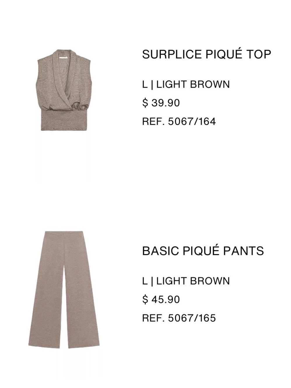 Zara Wide-Leg Piqué Matching a set  - Light Brown